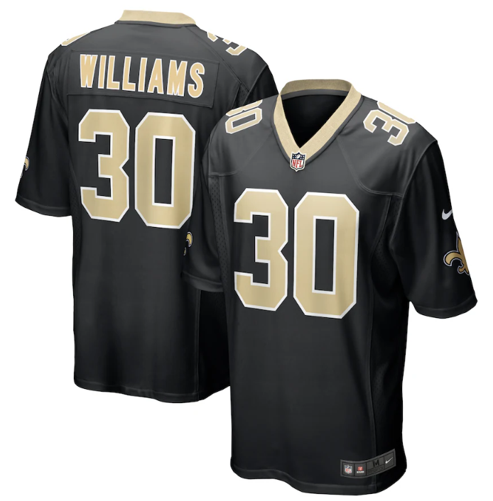 Men's New Orleans Saints #30 Jamaal Williams Black Stitched Game Jersey
